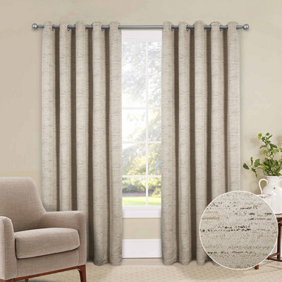 Home Curtains Rowan Metallic 65w x 72d" (165x183cm) Natural Eyelet Curtains (PAIR)