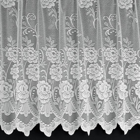 Home Curtains Sally Floral Net 300w x 152d CM Cut Lace Panel White