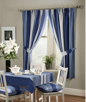 Home Curtains Seville Printed Stripe 50 x 70" (127x178cm) Rectangle Tablecloth Blue