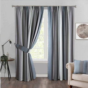 Home Curtains Seville Printed Stripe Lined 46w x 45d" (117x114cm) Grey Pencil Pleat Curtains (PAIR) With Tiebacks Included
