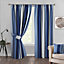 Home Curtains Seville Printed Stripe Lined 46w x 48d" (117x122cm) Blue Pencil Pleat Curtains (PAIR) With Tiebacks Included