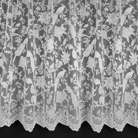 Home Curtains Snowden Botanical Net 300w x 122d CM Cut Lace Panel White