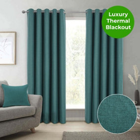 Home Curtains Spencer Faux Wool Blackout 45w x 54d" (114x137cm) Green Lined Eyelet Curtains (PAIR)