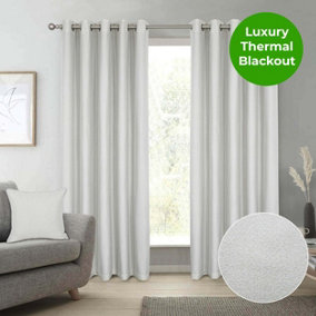 Home Curtains Spencer Faux Wool Blackout 45w x 54d" (114x137cm) Natural Lined Eyelet Curtains (PAIR)