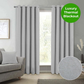 Home Curtains Spencer Faux Wool Blackout 45w x 54d" (114x137cm) Pale Grey Lined Eyelet Curtains (PAIR)