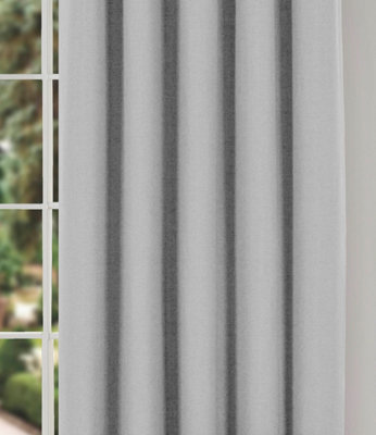 Home Curtains Spencer Faux Wool Blackout 45w x 54d" (114x137cm) Pale Grey Lined Eyelet Curtains (PAIR)