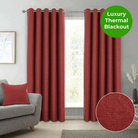 Home Curtains Spencer Faux Wool Blackout 45w x 72d" (114x183cm) Terracotta Lined Eyelet Curtains (PAIR)