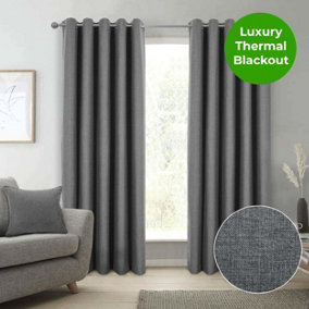 Home Curtains Spencer Faux Wool Blackout 65w x 90d" (165X229cm) Grey Lined Eyelet Curtains (PAIR)