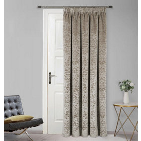 Home Curtains Taylor Fully Lined Velour Damask 65w x 84d" (165x213cm) Natural Door Curtain