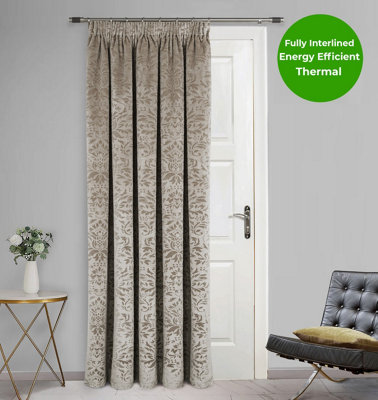 Home Curtains Taylor Interlined Velour Damask 65w x 84d" (165x213cm) Natural Door Curtain (1)