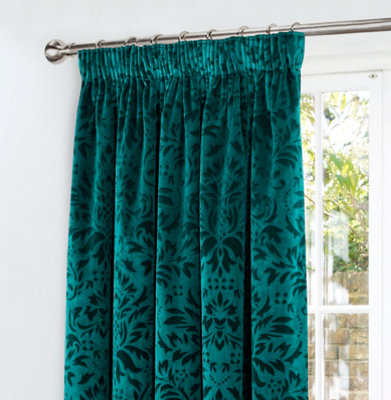 Home Curtains Taylor Velour Interlined 65w x 72d" (165 x 183cm) Green Pencil Pleat Curtains (PAIR)