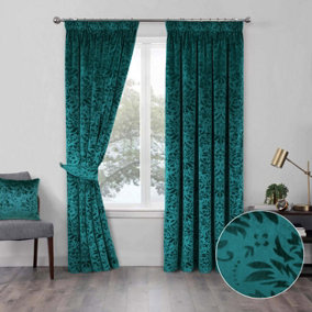 Home Curtains Taylor Velour Interlined 65w x 90d" (165 x 229cm) Green Pencil Pleat Curtains (PAIR)