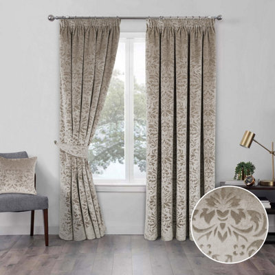 Home Curtains Taylor Velour Interlined 90w x 90d" (229 x 229cm) Natural Pencil Pleat Curtains (PAIR)