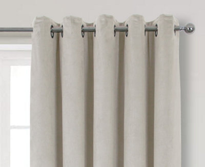 Home Curtains Thermal Interlined Soft Velour 45w x 54d" (114x137cm) Natural Eyelet Curtains (PAIR)