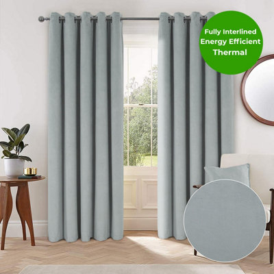 Home Curtains Thermal Interlined Soft Velour 45w x 72d" (114x183cm) Mid Grey Eyelet Curtains (PAIR)