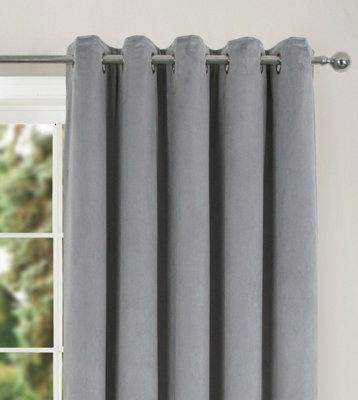 Home Curtains Thermal Interlined Soft Velour 45w x 72d" (114x183cm) Mid Grey Eyelet Curtains (PAIR)