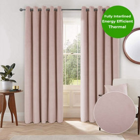 Home Curtains Thermal Interlined Soft Velour 65w x 72d" (165x183cm) Soft Pink Eyelet Curtains (PAIR)
