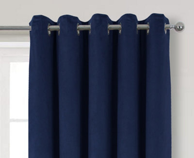 Home Curtains Thermal Interlined Soft Velour 65w x 90d" (165x229cm) Navy Eyelet Curtains (PAIR)