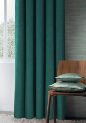 Home Curtains Thermal Interlined Soft Velour 90w x 90d" (229x229cm) Green Eyelet Curtains (PAIR)