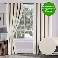 Home Curtains Thermal Interlined Soft Velour 90w x 90d" (229x229cm) Natural Eyelet Curtains (PAIR)