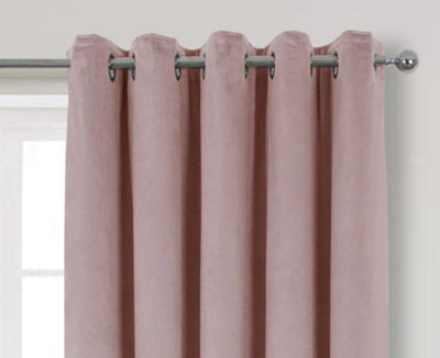 Home Curtains Thermal Interlined Soft Velour 90w x 90d" (229x229cm) Soft Pink Eyelet Curtains (PAIR)