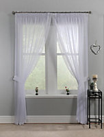 Home Curtains Tiffany Voile with Macrame Edge 55w x 54d" (140x137cm) White Pencil Pleat Curtains (PAIR) With Tiebacks Included