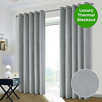 Home Curtains Valentina Embossed Velour Complete Blackout 90w x 84d" (229x213cm) Silver Eyelet Curtains (PAIR)