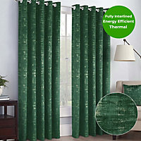 Home Curtains Venice Thermal Interlined 65w x 54d" (165x137cm) Green Eyelet Curtains (PAIR)