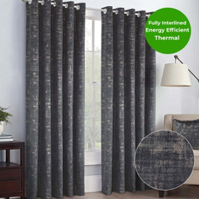 Home Curtains Venice Thermal Interlined 65w x 54d" (165x137cm) Grey Eyelet Curtains (PAIR)