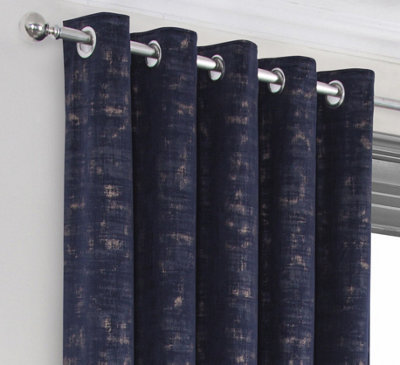 Home Curtains Venice Thermal Interlined 65w x 72d" (165x183cm) Navy Eyelet Curtains (PAIR)