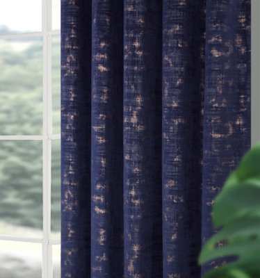 Home Curtains Venice Thermal Interlined 65w x 72d" (165x183cm) Navy Eyelet Curtains (PAIR)