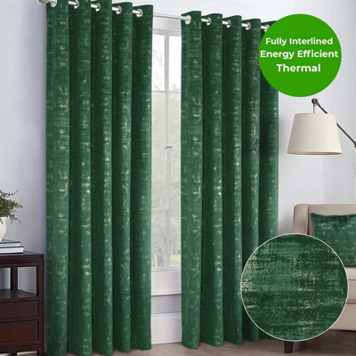 Home Curtains Venice Thermal Interlined 90w x 90d" (229x229cm) Green Eyelet Curtains (PAIR)