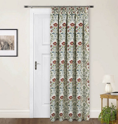 Home Curtains Vermont Chenille Floral Lined 65w x 84d" (165x213cm) Blue Door Curtain (1)