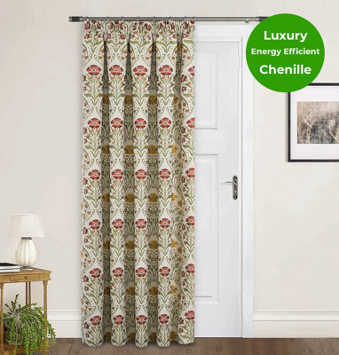 Home Curtains Vermont Chenille Floral Lined 65w x 84d" (165x213cm) Terracotta Door Curtain (1)