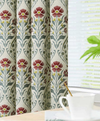 Home Curtains Vermont Chenille Floral Tapestry Fully Lined 45w x 54d" (114x137cm) Blue Pencil Pleat Curtains (PAIR)