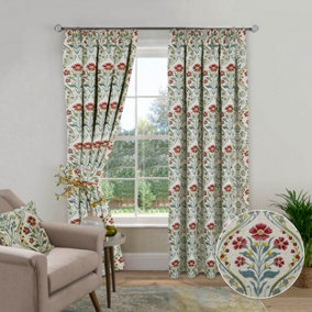 Home Curtains Vermont Chenille Floral Tapestry Fully Lined 45w x 72d" (114x183cm) Blue Pencil Pleat Curtains (PAIR)