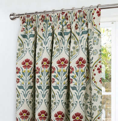 Home Curtains Vermont Chenille Floral Tapestry Fully Lined 65w x 54d" (165x137cm) Blue Pencil Pleat Curtains (PAIR)