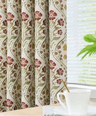 Home Curtains Vermont Chenille Floral Tapestry Fully Lined 65w x 72d" (165x183cm) Terracotta Pencil Pleat Curtains (PAIR)