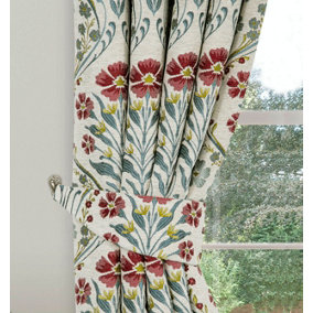 Home Curtains Vermont Chenille Floral Tapestry (ONE SIZE) Blue Tiebacks (PAIR)