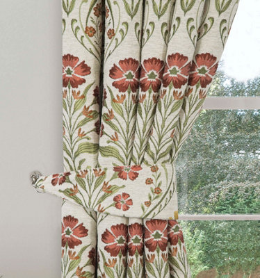 Home Curtains Vermont Chenille Floral Tapestry (ONE SIZE) Terracotta Tiebacks (PAIR)