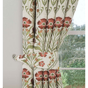 Home Curtains Vermont Chenille Floral Tapestry (ONE SIZE) Terracotta Tiebacks (PAIR)