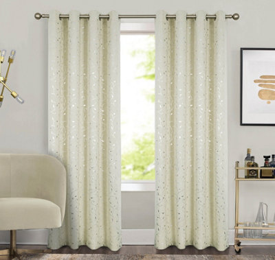 Home Curtains Victoria Metallic 108w x 72d" (274x183cm) Cream Eyelet Curtains (PAIR)