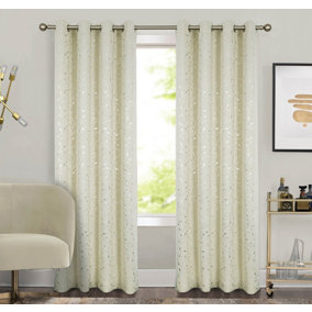 Home Curtains Victoria Metallic 108w x 72d" (274x183cm) Cream Eyelet Curtains (PAIR)