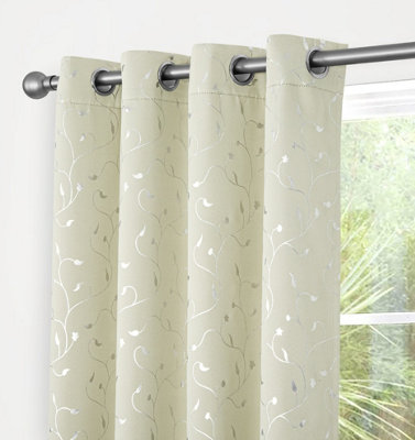 Home Curtains Victoria Metallic 108w x 72d" (274x183cm) Cream Eyelet Curtains (PAIR)