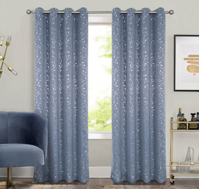 Home Curtains Victoria Metallic 108w x 72d" (274x183cm) Grey Eyelet Curtains (PAIR)