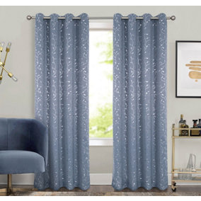 Home Curtains Victoria Metallic 108w x 72d" (274x183cm) Grey Eyelet Curtains (PAIR)