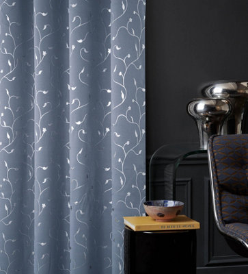 Home Curtains Victoria Metallic 108w x 72d" (274x183cm) Grey Eyelet Curtains (PAIR)