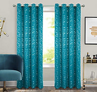 Home Curtains Victoria Metallic 108w x 72d" (274x183cm) Teal Eyelet Curtains (PAIR)