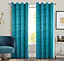 Home Curtains Victoria Metallic 108w x 90d" (274x229cm) Teal Eyelet Curtains (PAIR)