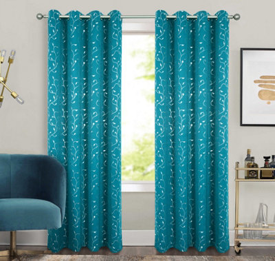 Home Curtains Victoria Metallic 108w x 90d" (274x229cm) Teal Eyelet Curtains (PAIR)